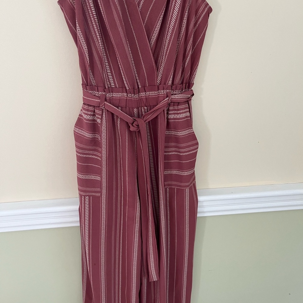 MONTEAU Pink Mauve Striped Wide-Leg Sleeveless Jumpsuit with Tie Waist M NWOT - Picture 6 of 9